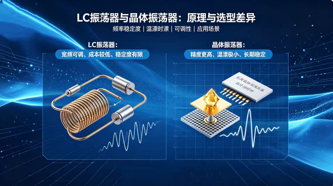 LC振荡器与晶体振荡器区别详解：选型对比与频率稳定度分析
